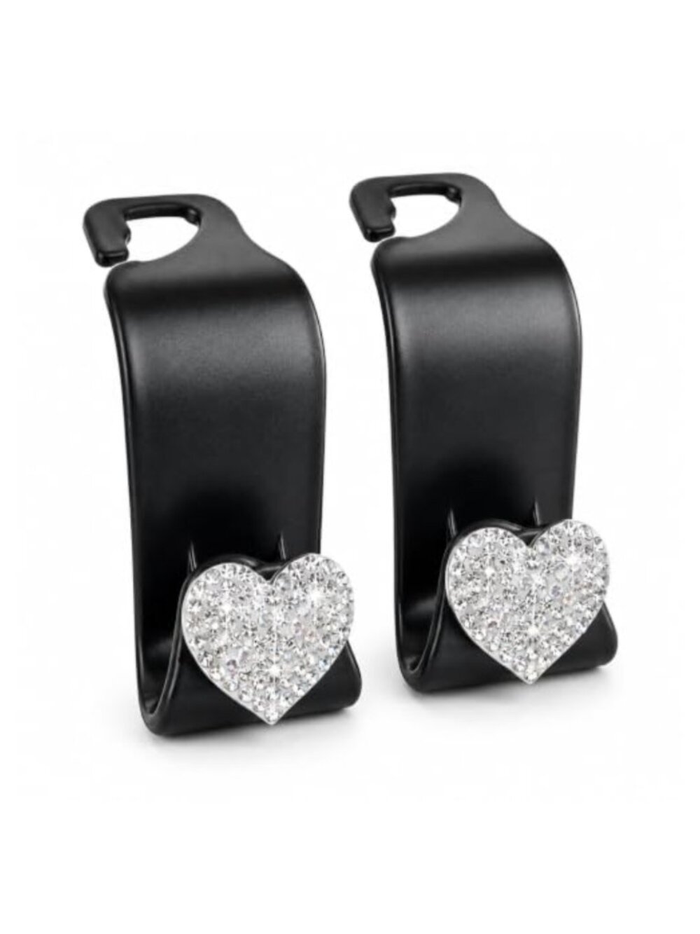 2 Pack Car Headrest Hooks Heart Shaped Rhinestone Style Purse Hanger Organizer